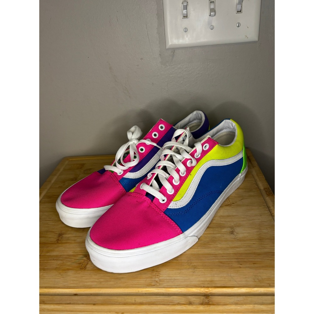 Vans Old Skool Multi-Color Neon Pink Blue Yellow Mens 12 Low Top Sneakers
